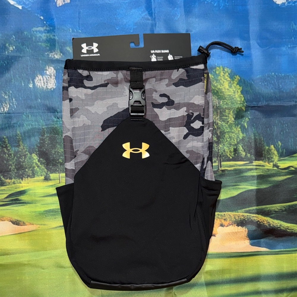 Under Armour UA Flex Sling Black and Gray Camo Backpack with Gold Logo